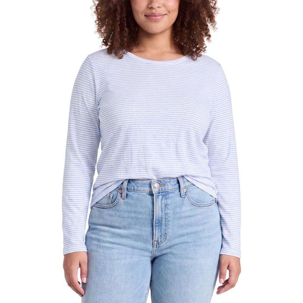 Eileen Fisher Womens Crewneck Linen T-Shirt, Blue